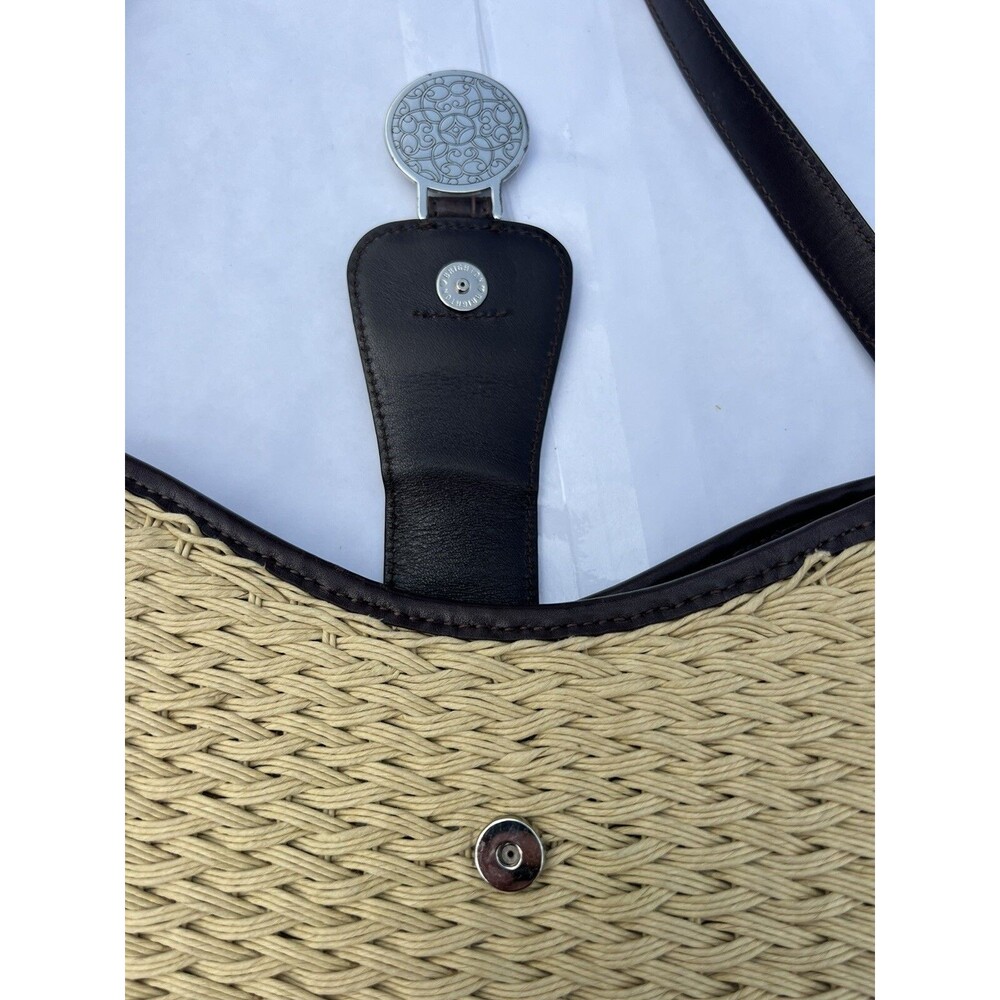 BRIGHTON Woven Straw Shoulder Bag/Purse With Leather Straps & Trim 12x9" - Picture 6 of 13